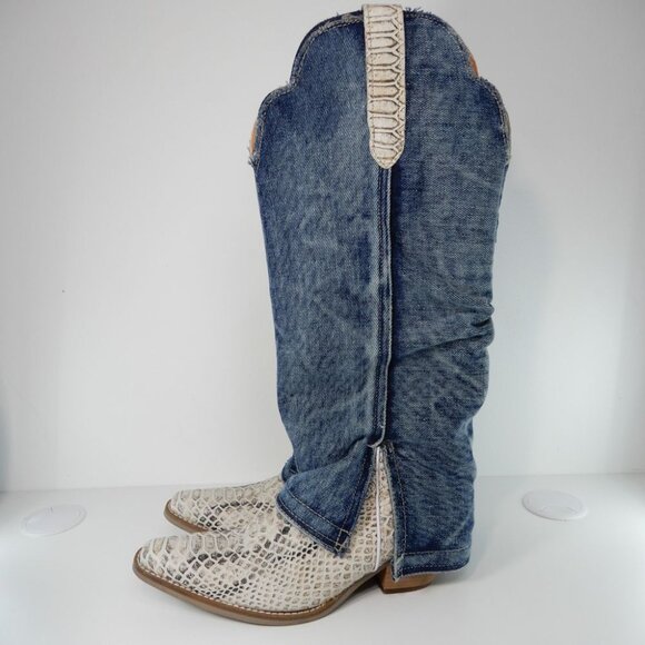 DINGO Shabby Western Tall Boots Size 10 Denim Blue Lizard Leather NEW - Picture 13 of 16